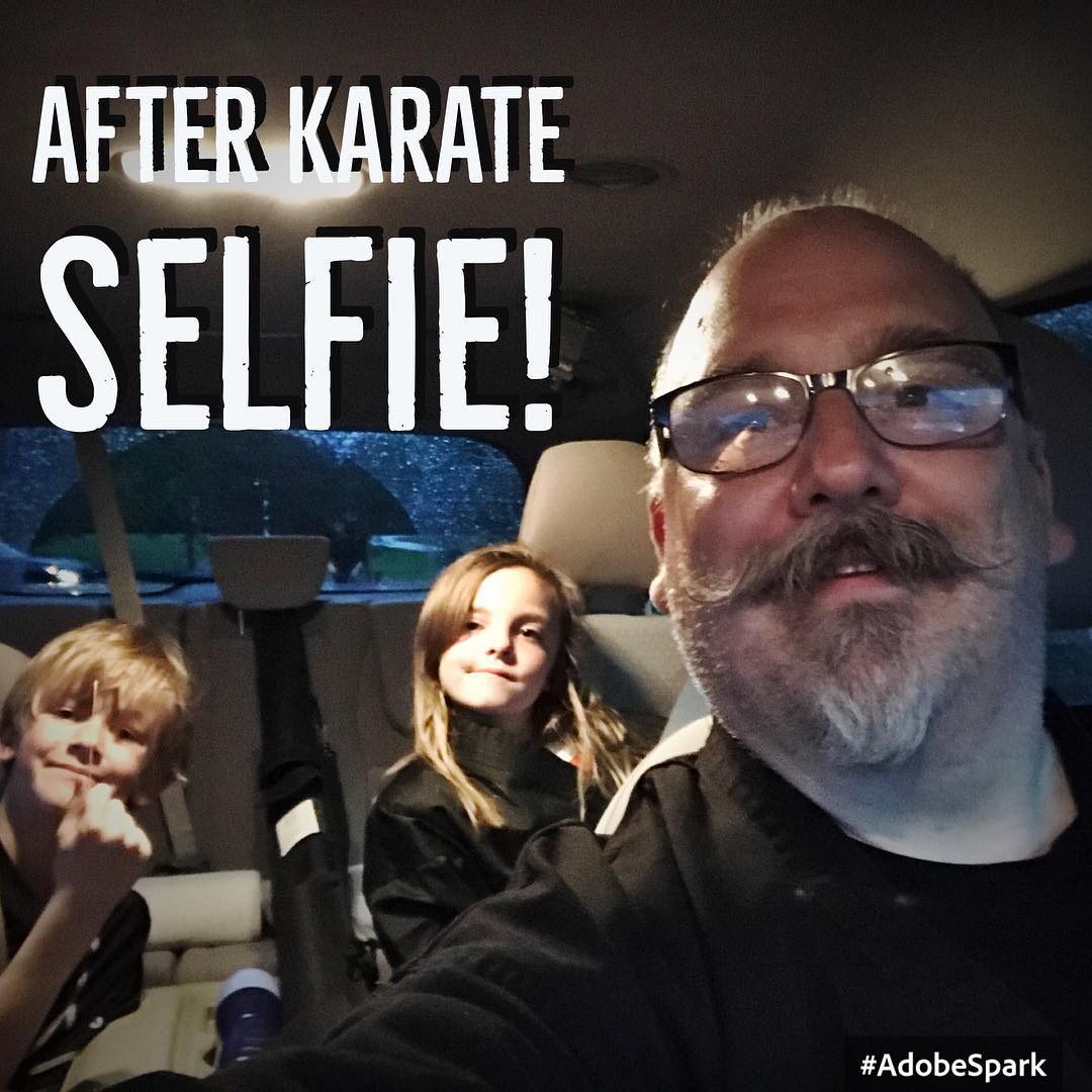 Post #karate #selfie – had the be of those days in the #dojo where everyone had a lot of positive #energy and #trained hard. The kids and I are heading home tired, hungry, and #happy. #prouddad #family #martialarts #training #exercise #bushido #kobudo