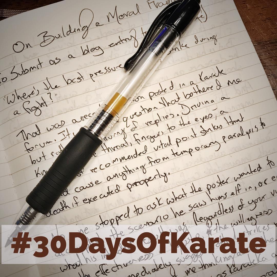 Day 4 of #30daysofkarate  Tonight was some #kata practice and then editing an article on the importance of developing a #moral #framework in #karate. And, of course, the obligatory #meditation which I’m doing every day of this challenge. #meditate #martialarts #bushido #budo #kobudo #pinan #heian @ando_mierzwa @karateculture @mish.mash.do @erickastengren @jay_the_sensational @jeremylesniak