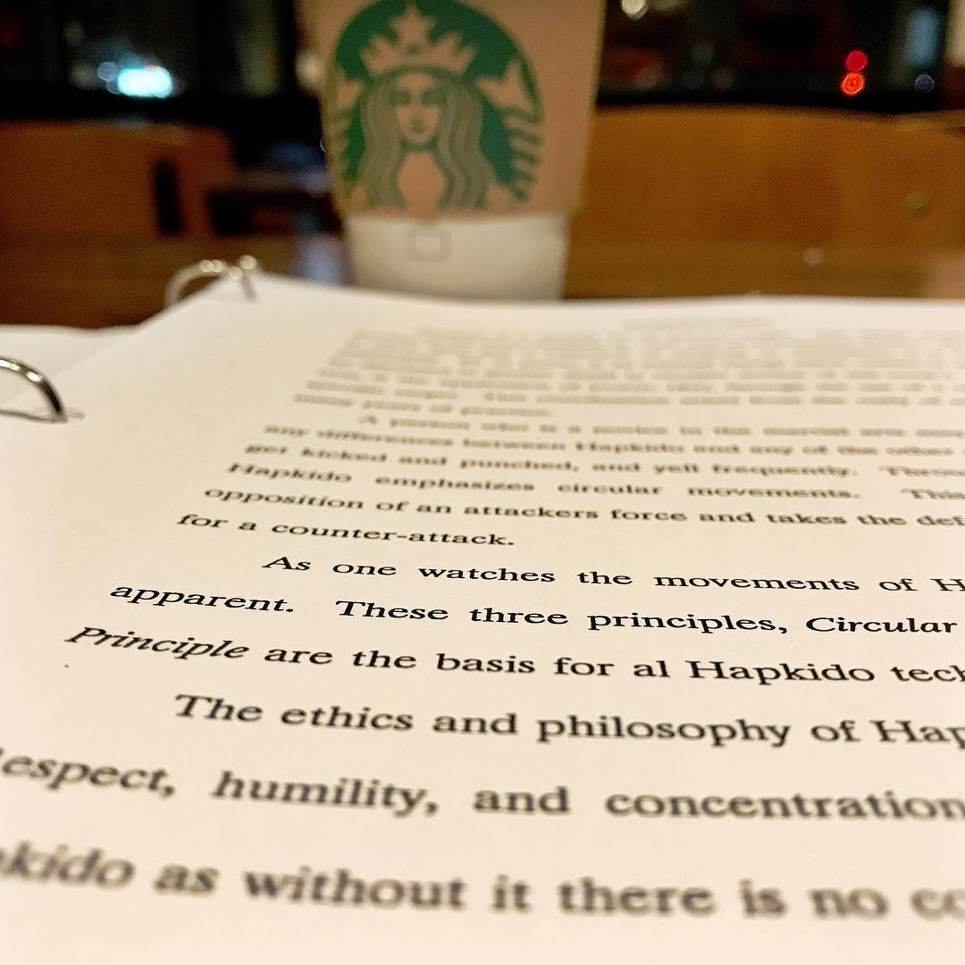 One of my students brought in a copy of his #Hapkido book for me to read. I’m doing my usual #Friday night #chill at #Starbucks while Luke is at #chess #club, and delving into the material. Thanks @erickastengren  #martialarts #karate #blendingstyles #dojo #training #learning #budo #bushido