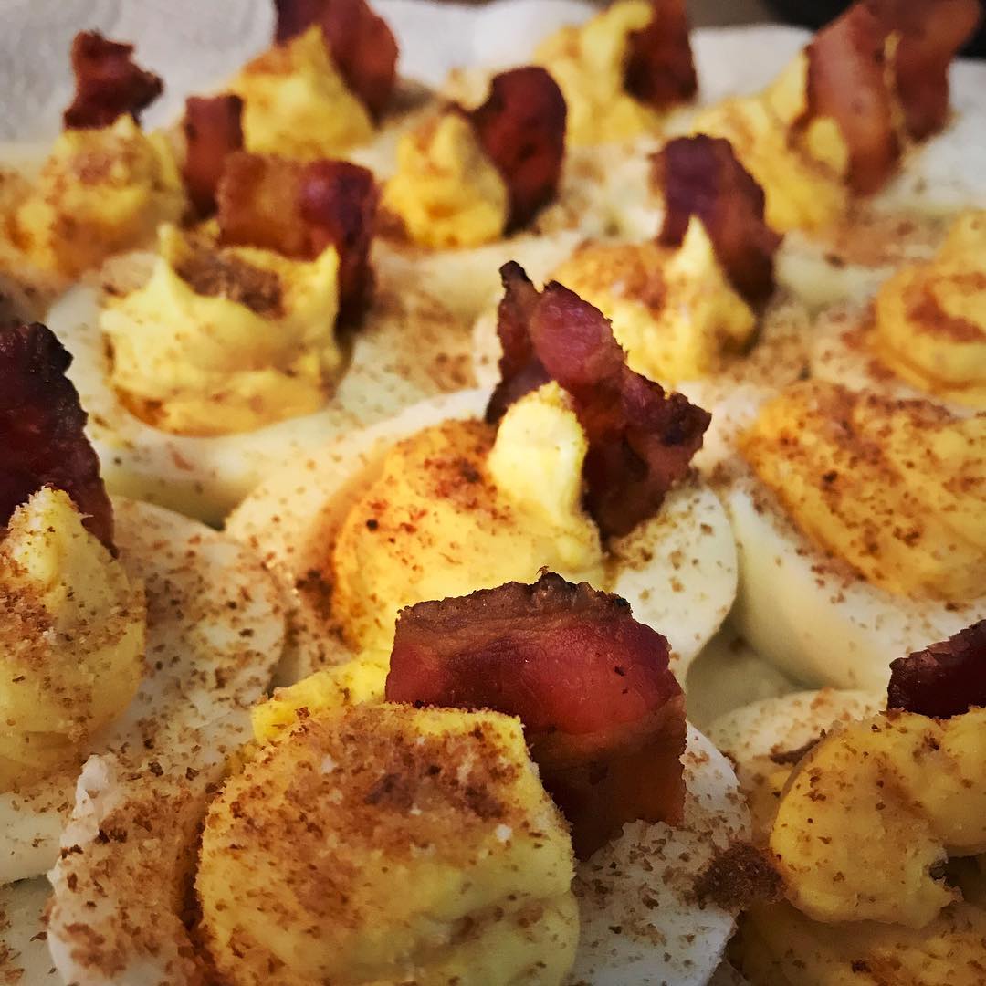 This morning’s creation – #deviledeggs dusted with toast crumbs and garnished with #bacon. Feeling #proud of my culinary skills today. #eggs #foodporn #brunch #karate #family #happy #eating
