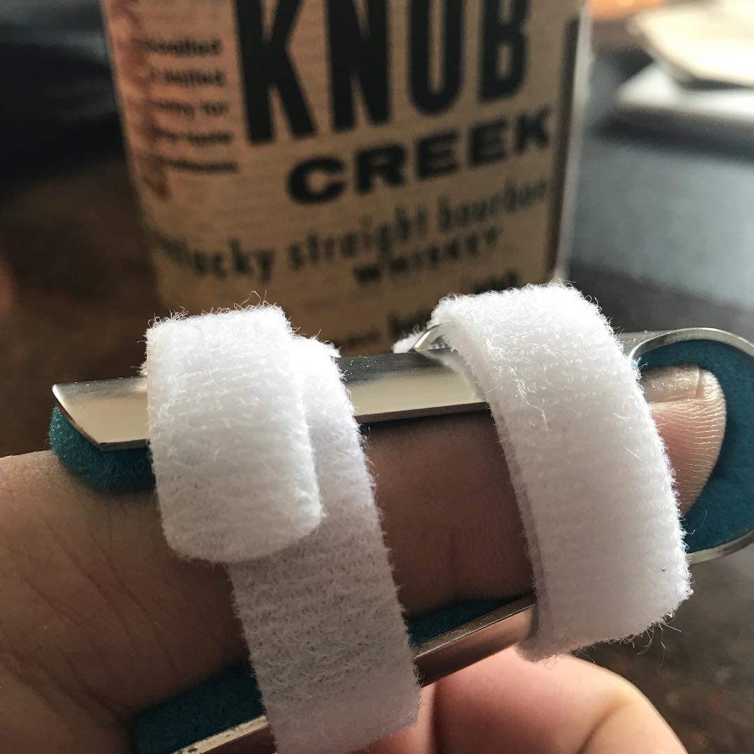 Woo hoo! Thumb is now in a proper splint and I have a fresh bottle of #bourbon. My hand is no longer looking like a lobster claw with all that tape. Let the real #healing begin. Also, time to shop for new #kali. #karate #kobudo #martialarts #training #injury #accident #ihaveninemorefingers