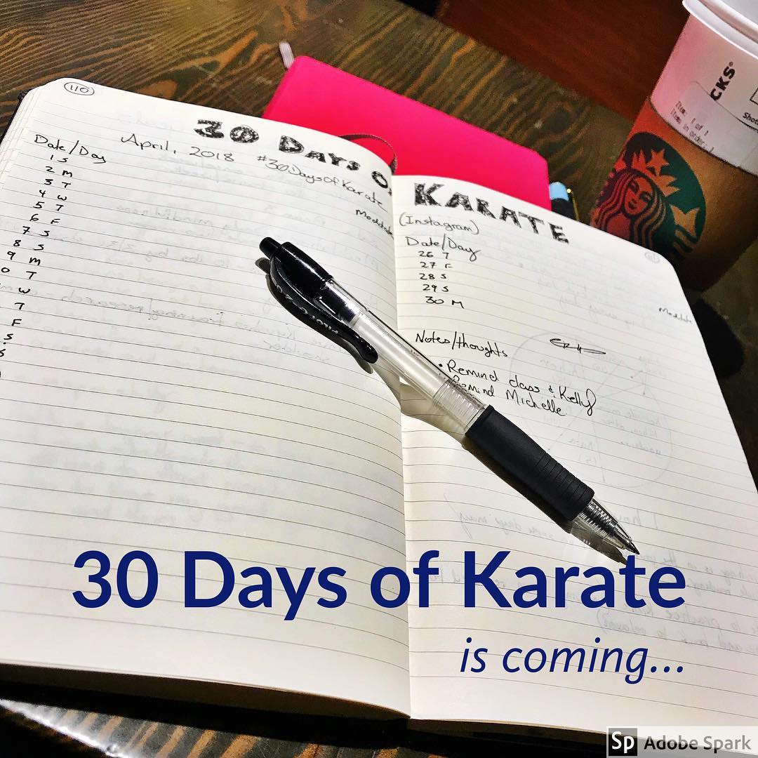I know it’s only the beginning of March but April and the start of #30daysofkarate is quickly approaching. Sitting at #Starbucks and getting my #karate #journal ready for the challenge. Who’s going to join me for 30 Days of #martialarts? Let’s learn from each other and show support for all martial artists! @jay_the_sensational @jeremylesniak @karateobsession @erickastengren @mish.mash.do @karateculture @ando_mierzwa #kobudo #aikido #kungfu #wingchun #taekwondo #judo #bjj #taichi