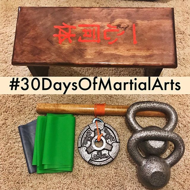Here we go again! #30daysofmartialarts  Day 1. Tonight it’s 30 minutes of basics, kata (#pinan #heian), and #hojoundo. Ending, of course, with some short #meditation  #resistancebands #kettlebell (my #ishisashi) #makiagekigu (#wristroller). #30daysofkarate #karate #martialarts #isshin #dotai (one in mind and body). #gojushorei @whistlekick @karateculture @karate108 @erickastengren @mish.mash.do @ando_mierzwa