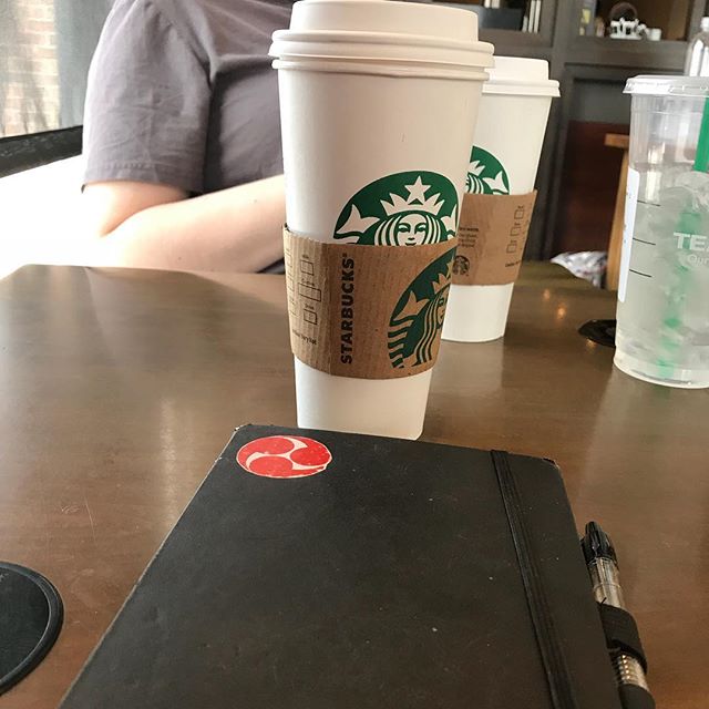 Kids are hanging out with grandma and grandpa for the afternoon so I’m at #Starbucks #writing in my #karate #journal while my wife patiently sits and enjoys her drink. I think she’s actually shopping online. Lol. #moleskine #journaling #30daysofmartialarts #30daysofkarate #thoughts #training