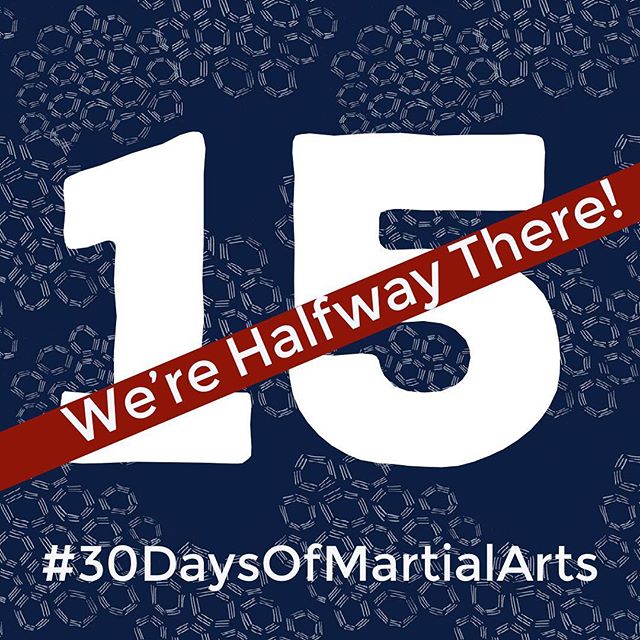 Seriously, my friends – the hard part is over, we’ve hit the halfway point. Now we start counting down how many days are left in #30daysofmartialarts  Don’t worry, there’s still plenty of #training left to do and a lot of tired, weary #muscles left to heal. But the first half has been fun and #inspirational. Thank you, everyone, for being a part of a #positive and #supportive online #community of #martialarts , even if you’re not going this challenge, I’ve tagged you because of your contribution to #positivity – gotta go! still gotta get my hour in today! @jeremylesniak @mish.mash.do @ando_mierzwa @karateculture @erickastengren @bsma_dojo @budobrothers