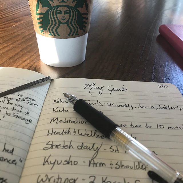 The #30daysofmartialarts challenge might be done but my monthly #goals aren’t. Back to trying to not give myself too many things to accomplish in May. #karate #martialarts #planning #journal #training #improvement #kobudo #kata #meditation #kyusho #writing #healthandwellness